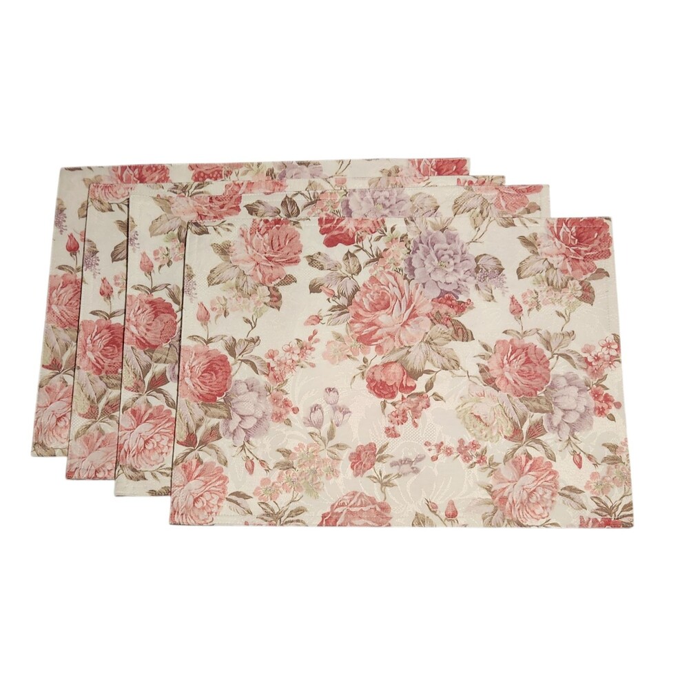 Set of 4 Liz Claiborne Placemats 2003 Pink Lavender White Floral 18" X 13"